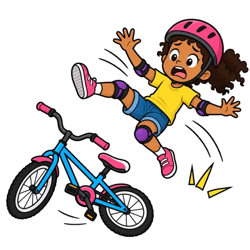 A child falling off a bicycle