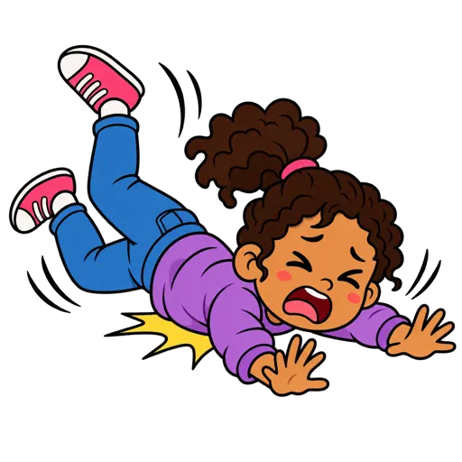 A child tripping and falling over